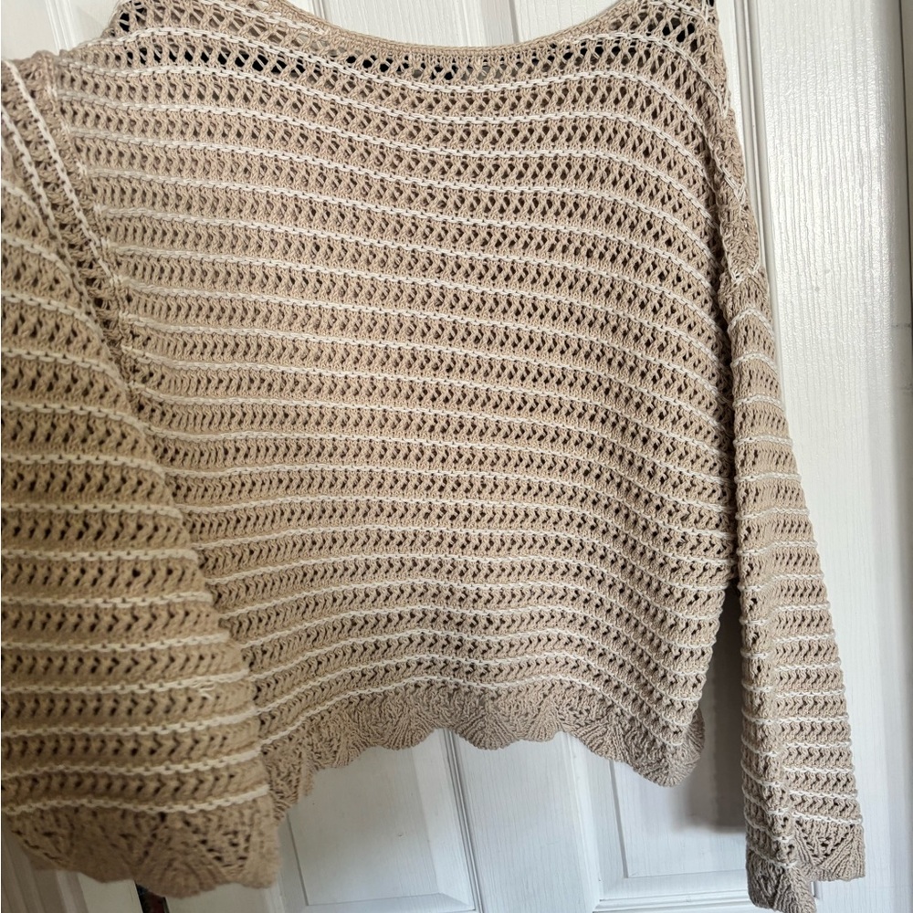 American Eagle Outfitters Beige Open-Knit Scoop Neck Sweater - Picture 4 of 4